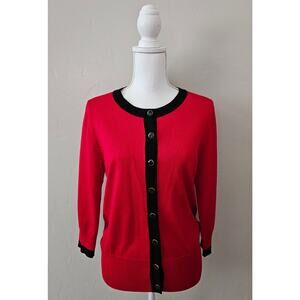 Premise Red Black Button Front Cardigan NEW